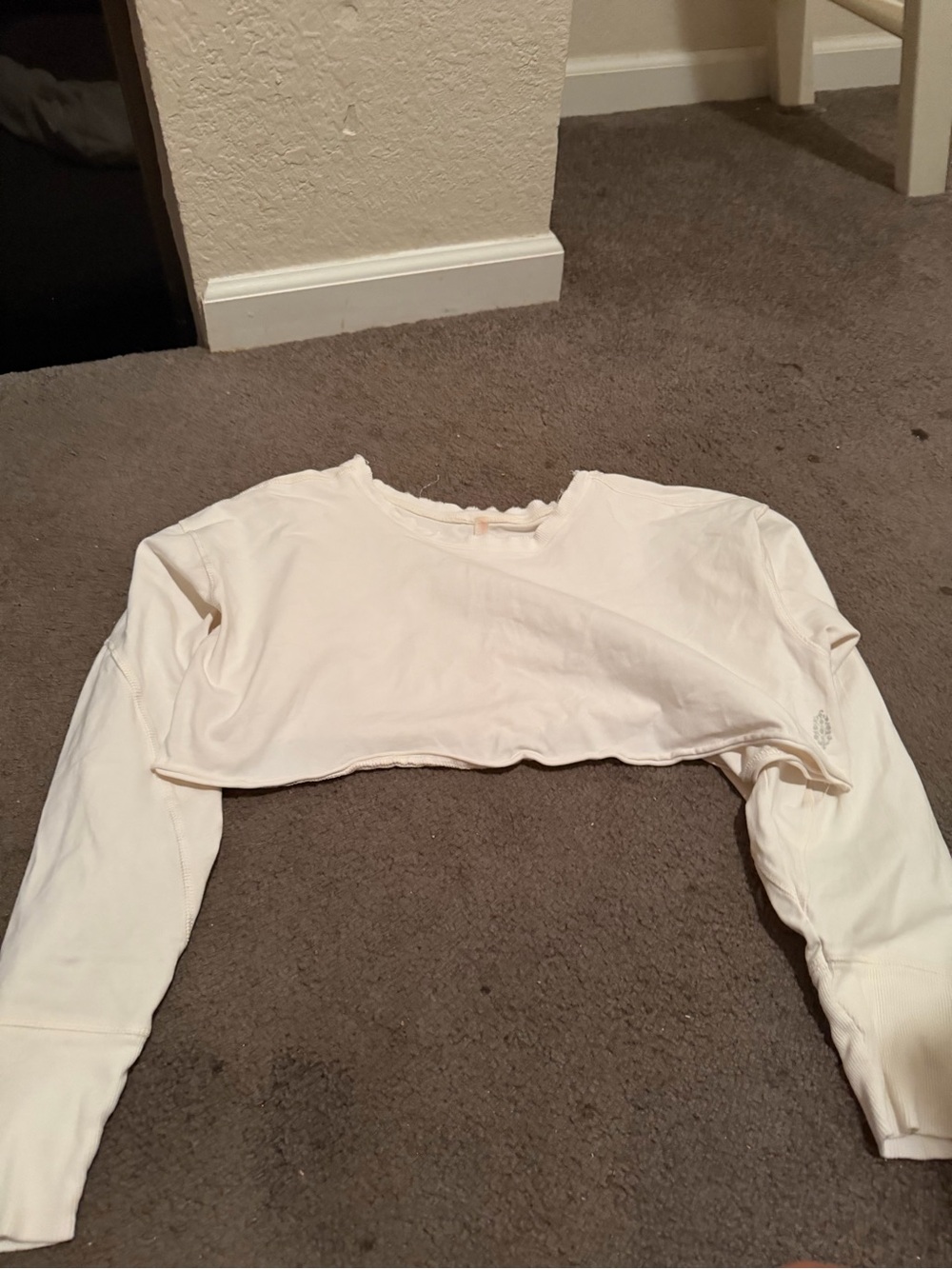 Free People Cream Cropped Long-Sleeve Top